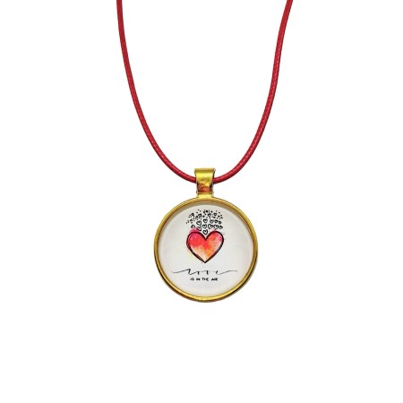 necklace red cord gold red heart